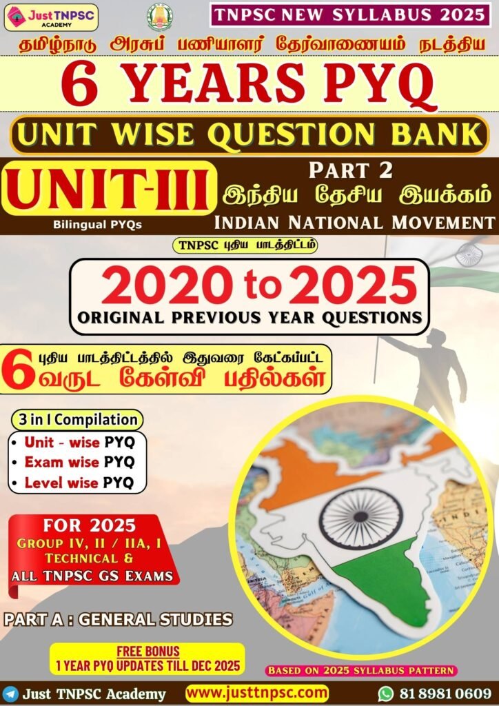 TNPSC Indian National Movement INM Subject wise 2020 to 2025 Previous Ywars Question Answers analysis topic wise questions