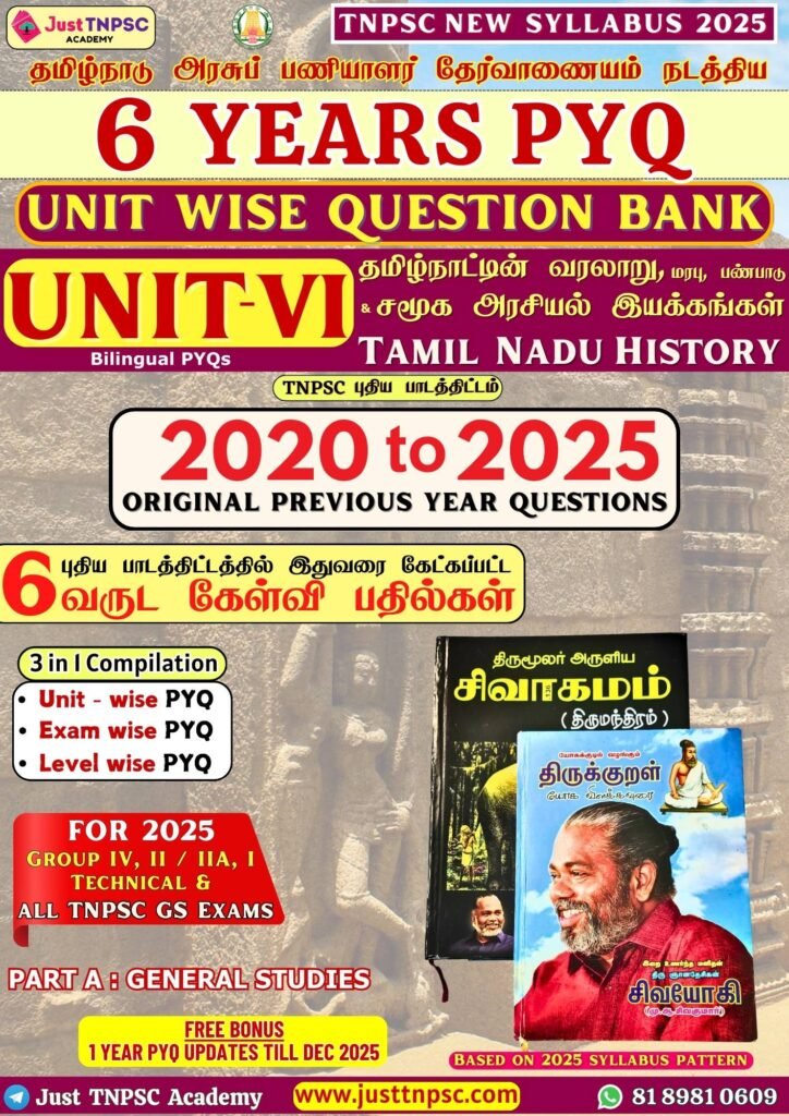 TNPSC Unit 6 History TamilNadu Subject wise 2020 to 2025 Previous Ywars Question Answers analysis topic wise questions